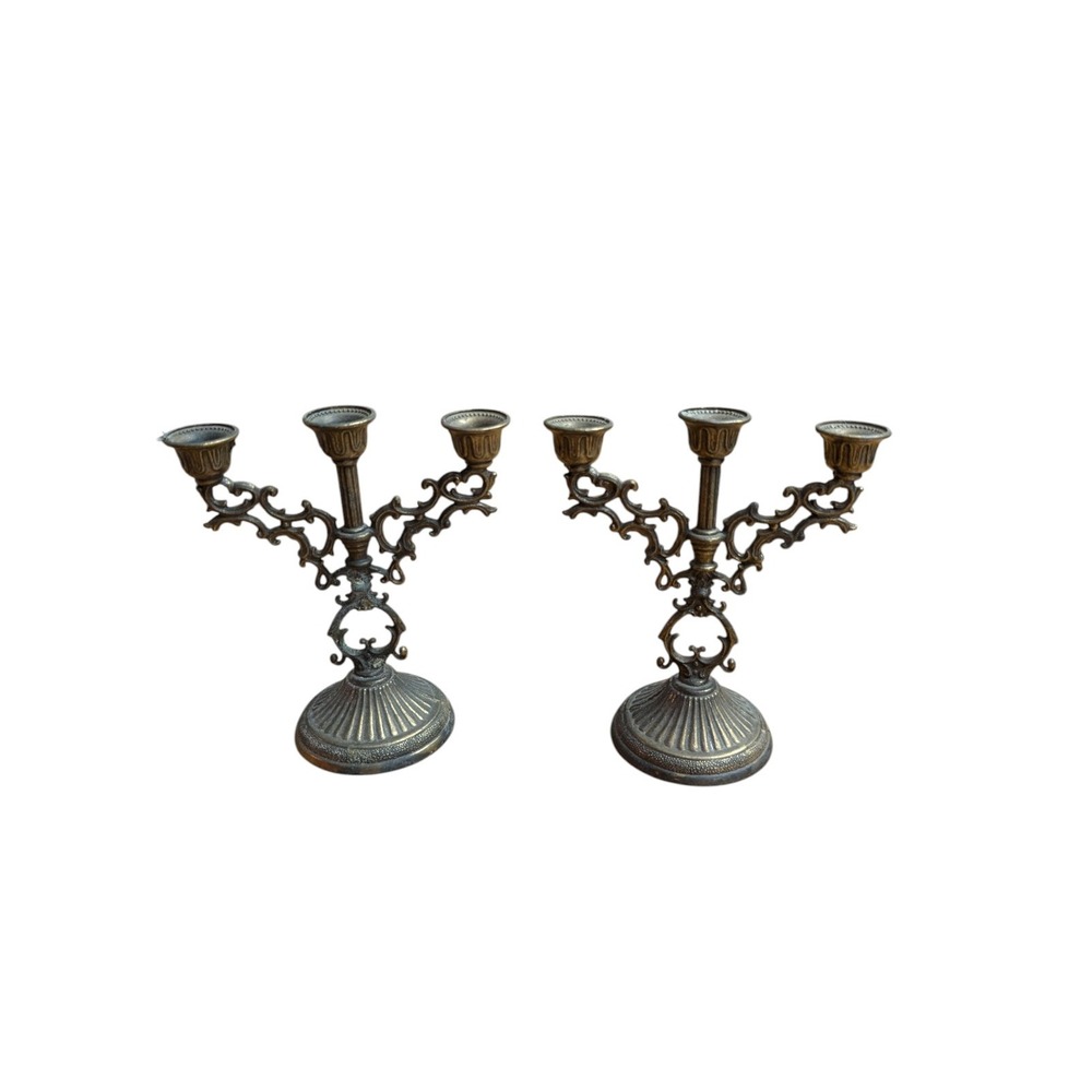 Vintage Interpur Italy Ornate Rococo 3-Arm Candelabra Pair Candle Holders